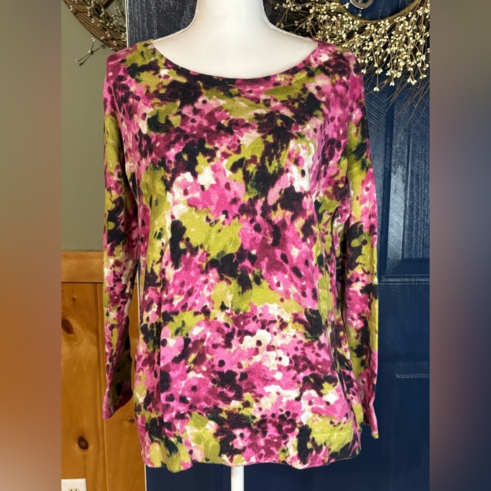 J Jill Long Sleeve All Over Floral Print Lightweight Sweater Women's Size Small